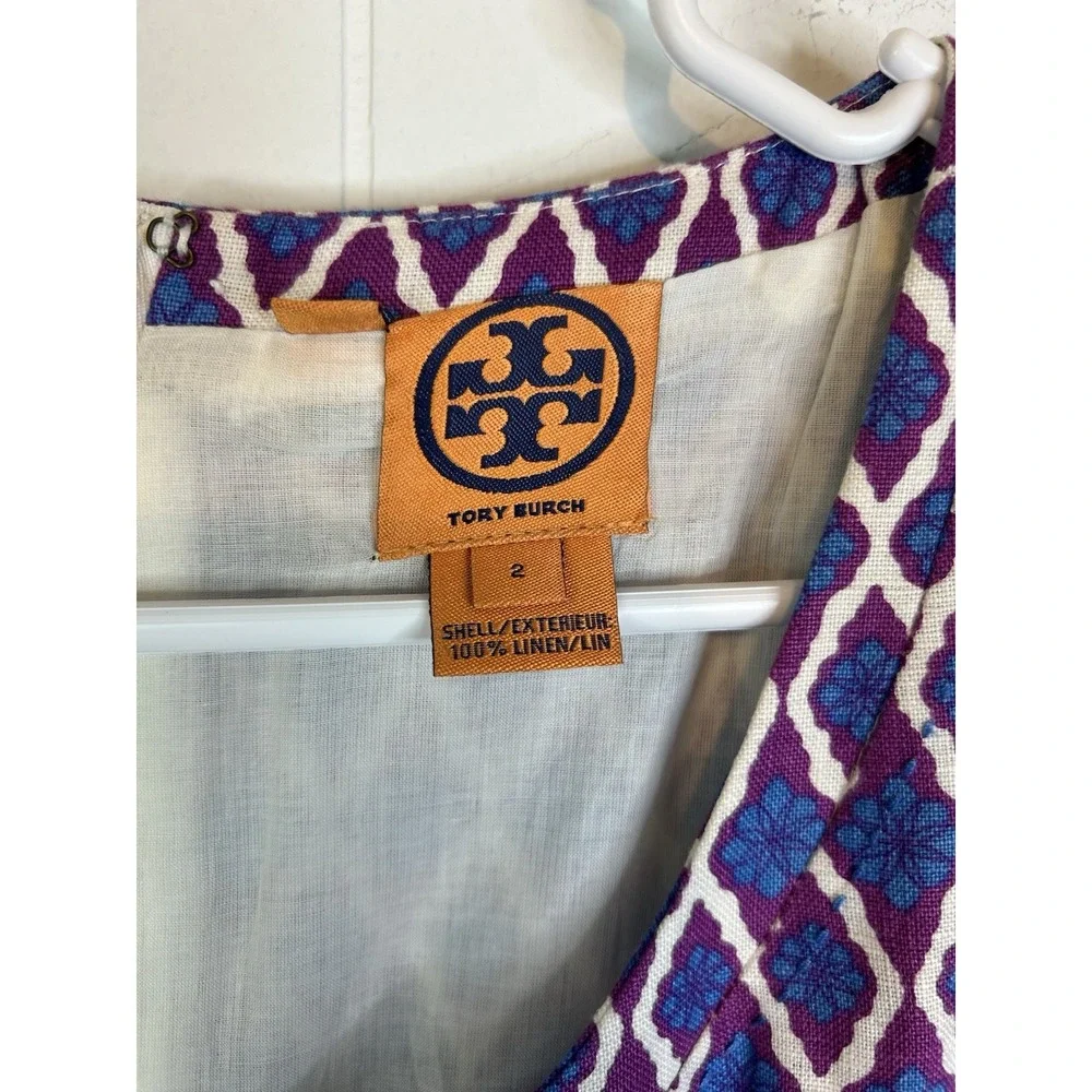 Tory Burch Lined Amalia Linen Knee Length Dress Size 2 Designer 354